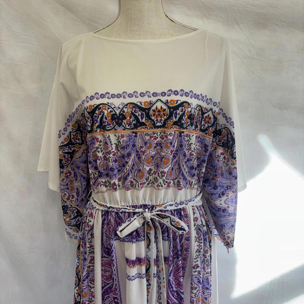 Vtg 70s floral paisley flowy sleeve fairy-core hippie dress - Picture 2 of 11